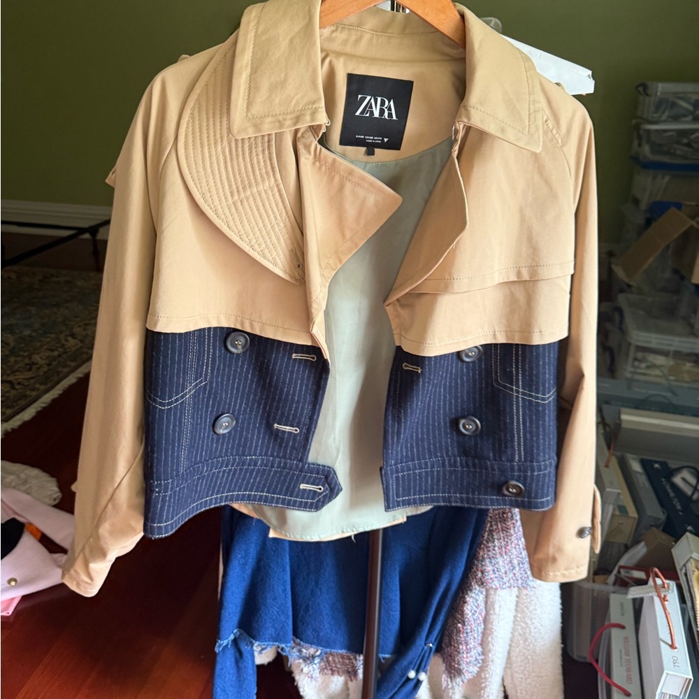 Zara Two-Tone Tan and Navy Trench Coat